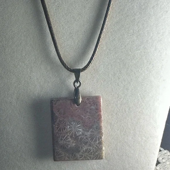 Rectangle Coral Fossil Pendant Necklace - Picture 12 of 14